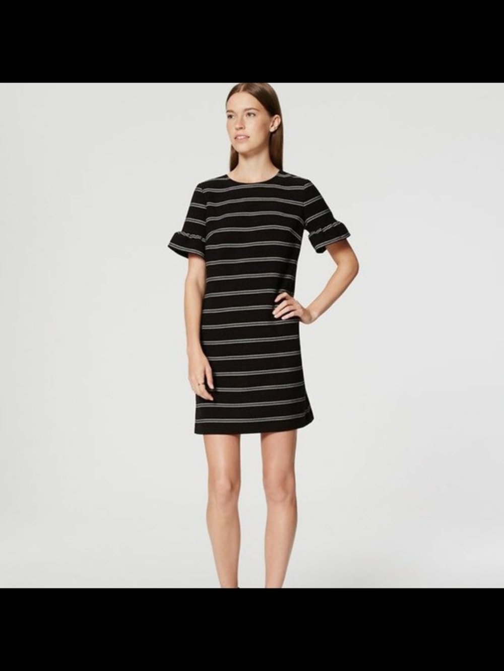 LOFT Black and White Striped Mini Shift Dress